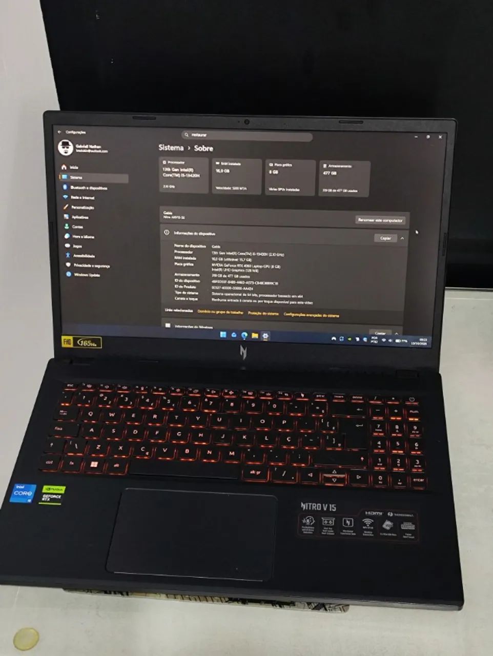 Notebook Nitro V15 RTX 4060 