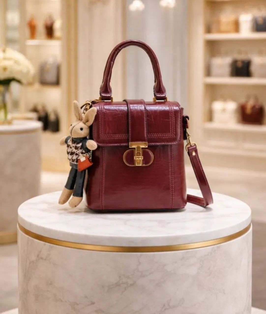 Bolsa Feminina Textura Crocodilo Chaveiro de Coelho 