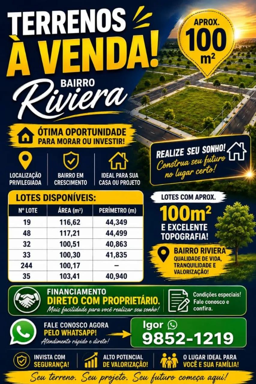 Venda de terrenos Riviera 