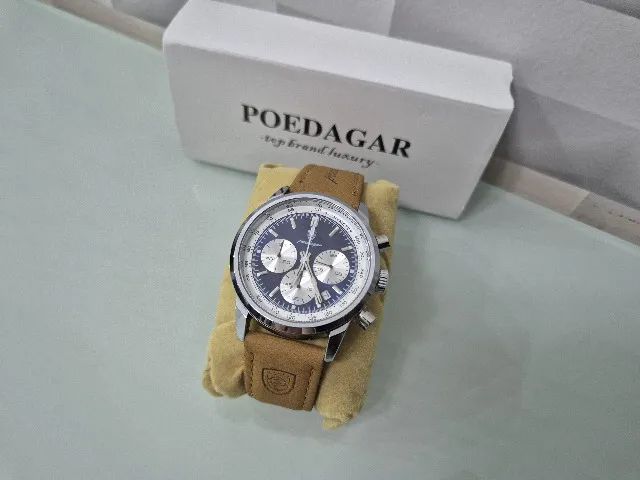 Relógio de pulso Poedagar 921 Silver Blue com pulseira em couro ecológico - Foto 4