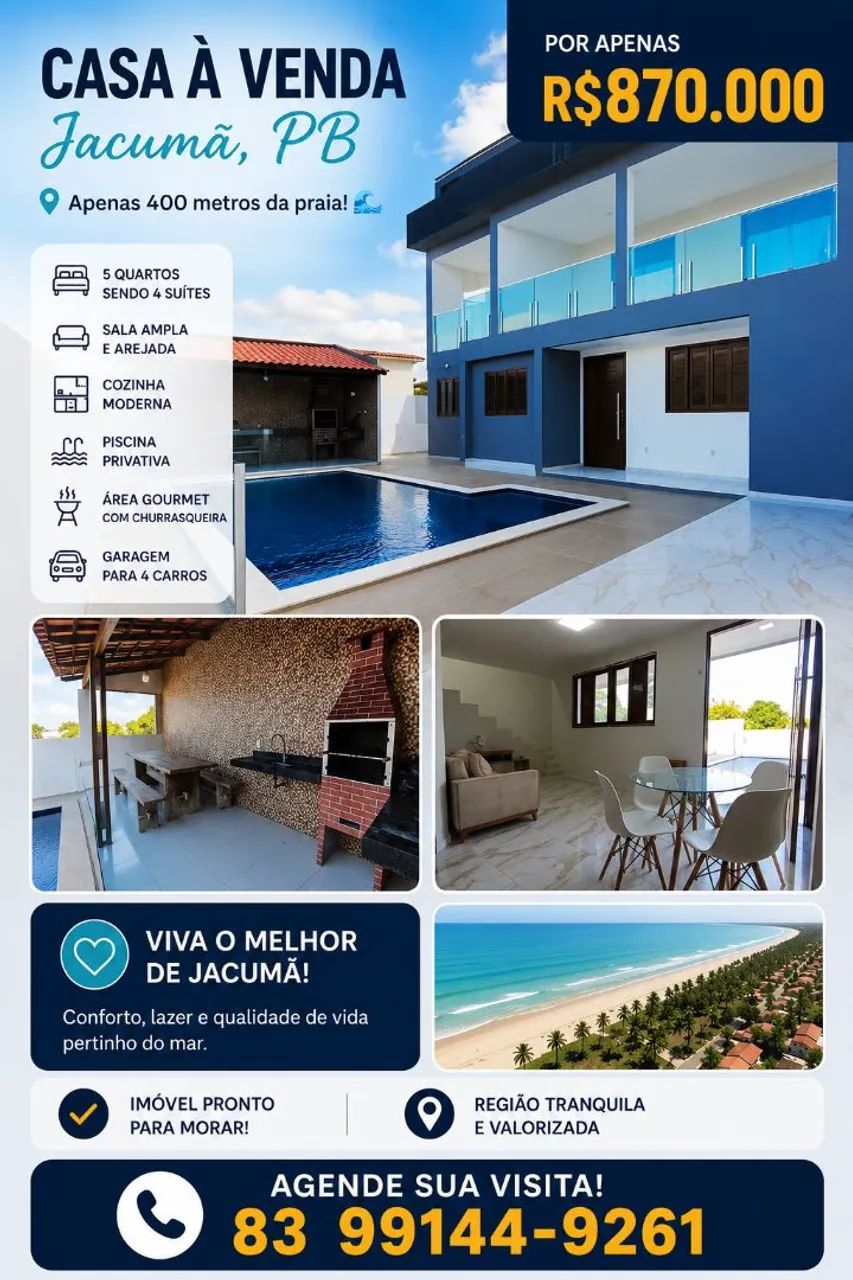 CASA EM JACUMÃ 400m DA PRAIA