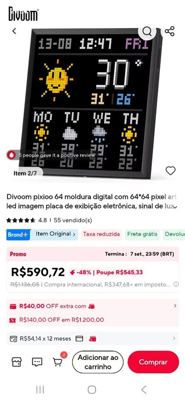 Divoom - Pixoo 64 - Periféricos e Acessórios de Computador - Setor