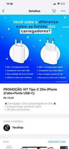 Promoção Carregador de iPhone 20w USB-C TURBO Original - Entrega GRÁTIS 24hrs - Foto 5