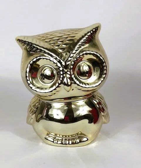 Coruja bibelô Cofre em porcelana dourada peça decorativa. - Foto 4
