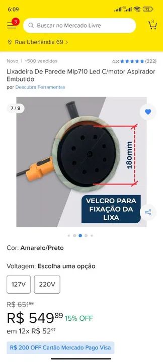 Lixadeira de Parede Mlp710 Led C/motor Aspirador Embutido - Nova - Foto 2
