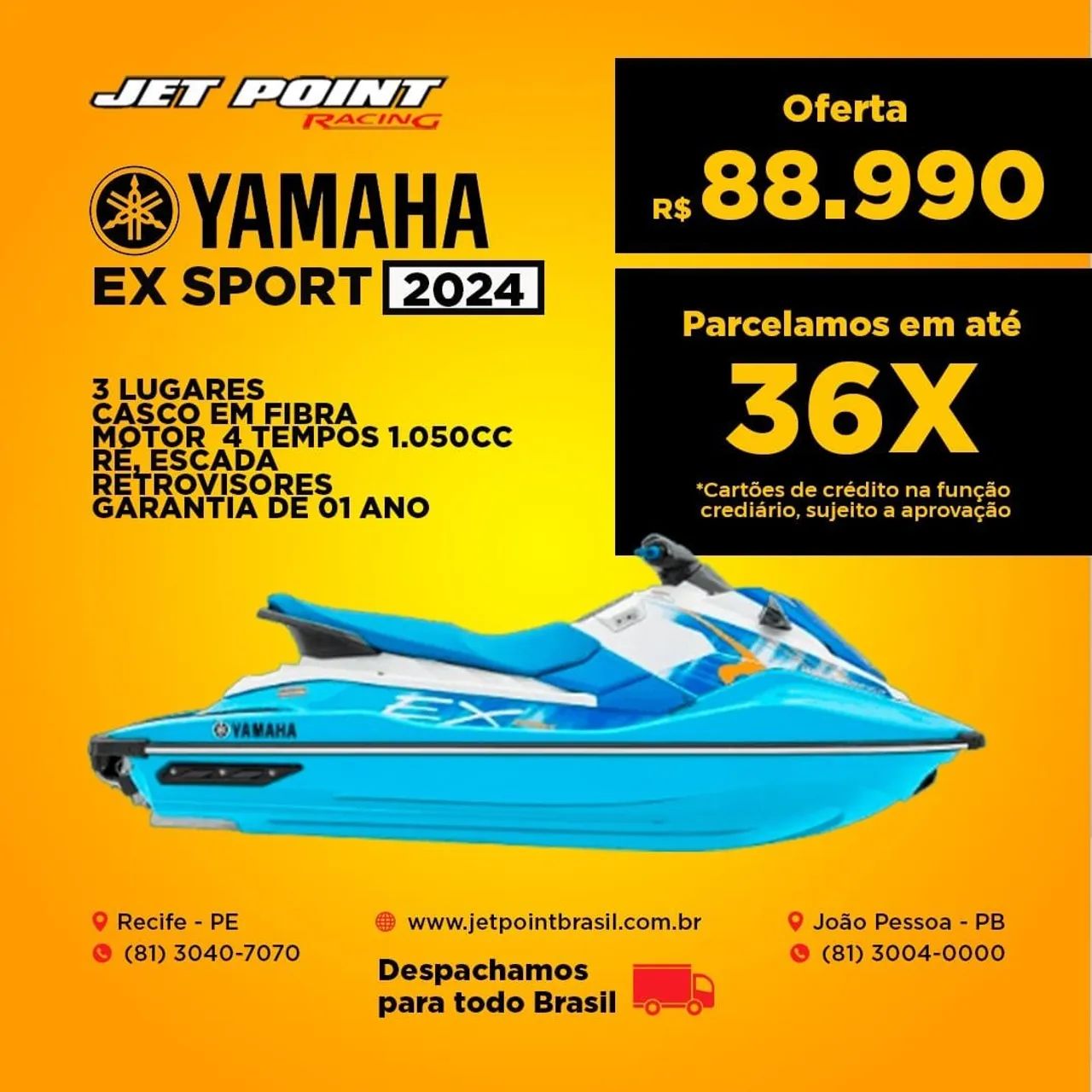 JET SKI YAMAHA EX SPORT 2024 OKM, 3 Lugares, 110-Hp, Parcelo 36x