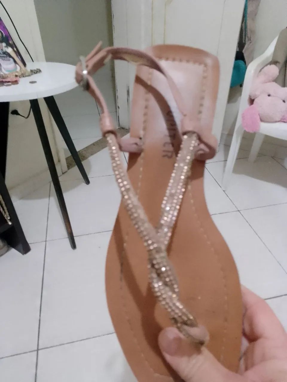30Sandália Rasteirinha Dourada com Strass N 35 - Foto 2