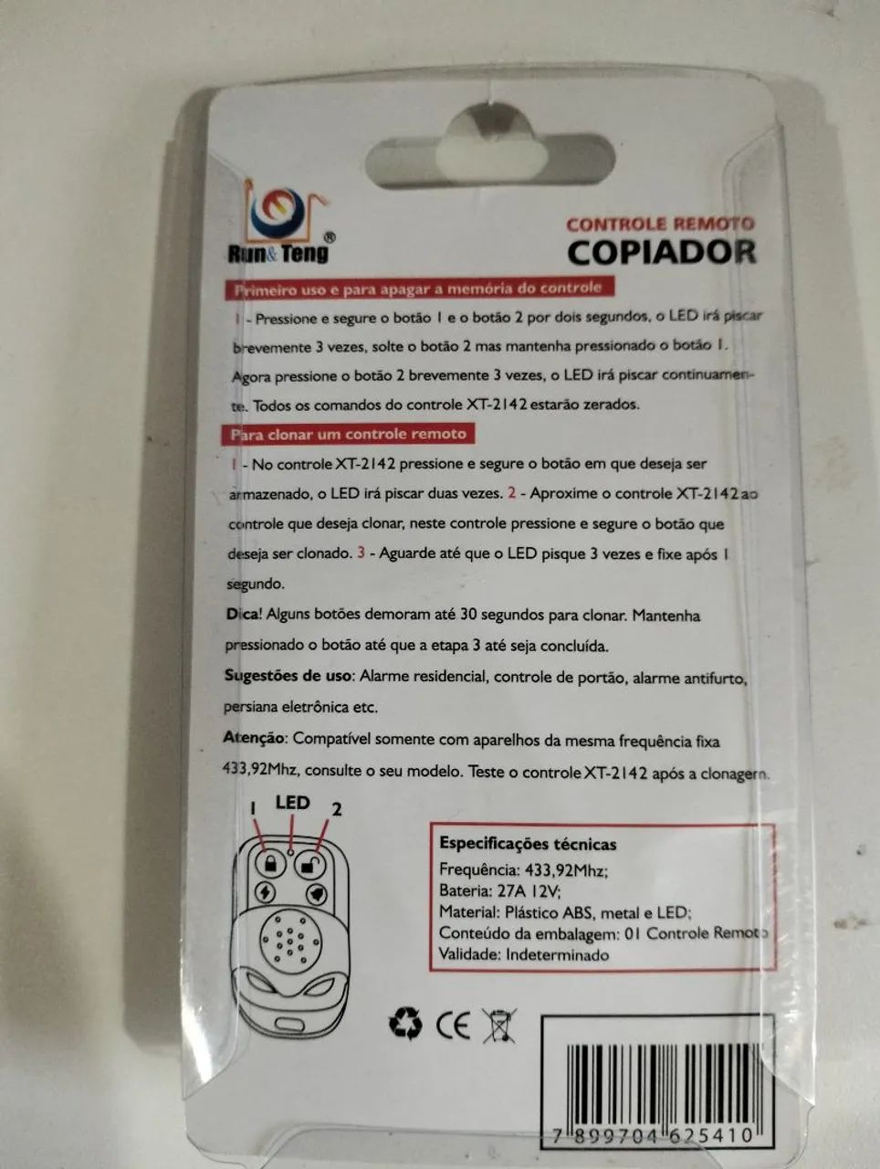 Controle Remoto Copiador 4 Botões 433 Mhz - Foto 2