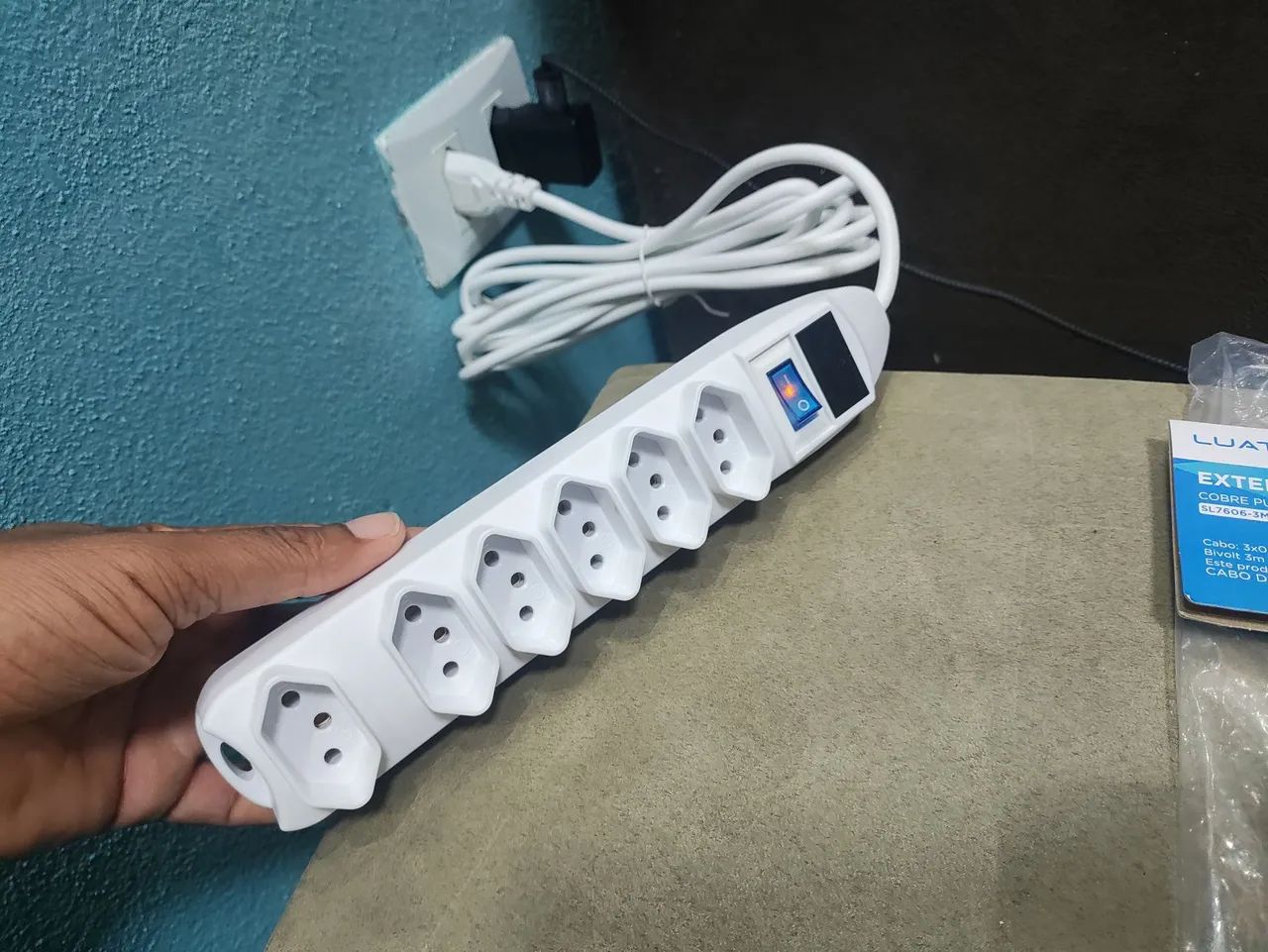 Filtro de linha, Extensão Elétrica com 6 Tomadas fusível 