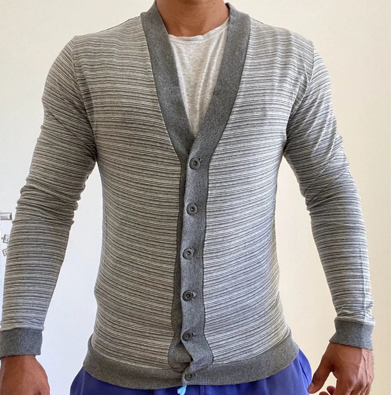Cardigan Masculino Cinza com Listras - Foto 2