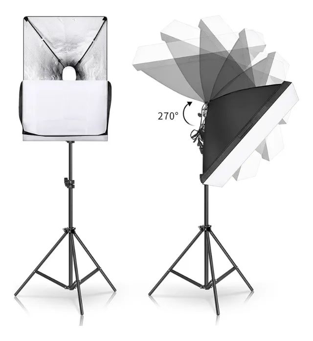 Kit Iluminação Estúdio Fotografia Luz Contínua Softbox 50x70cm Soquete E27 c/ Tripé 2 metr - Foto 2