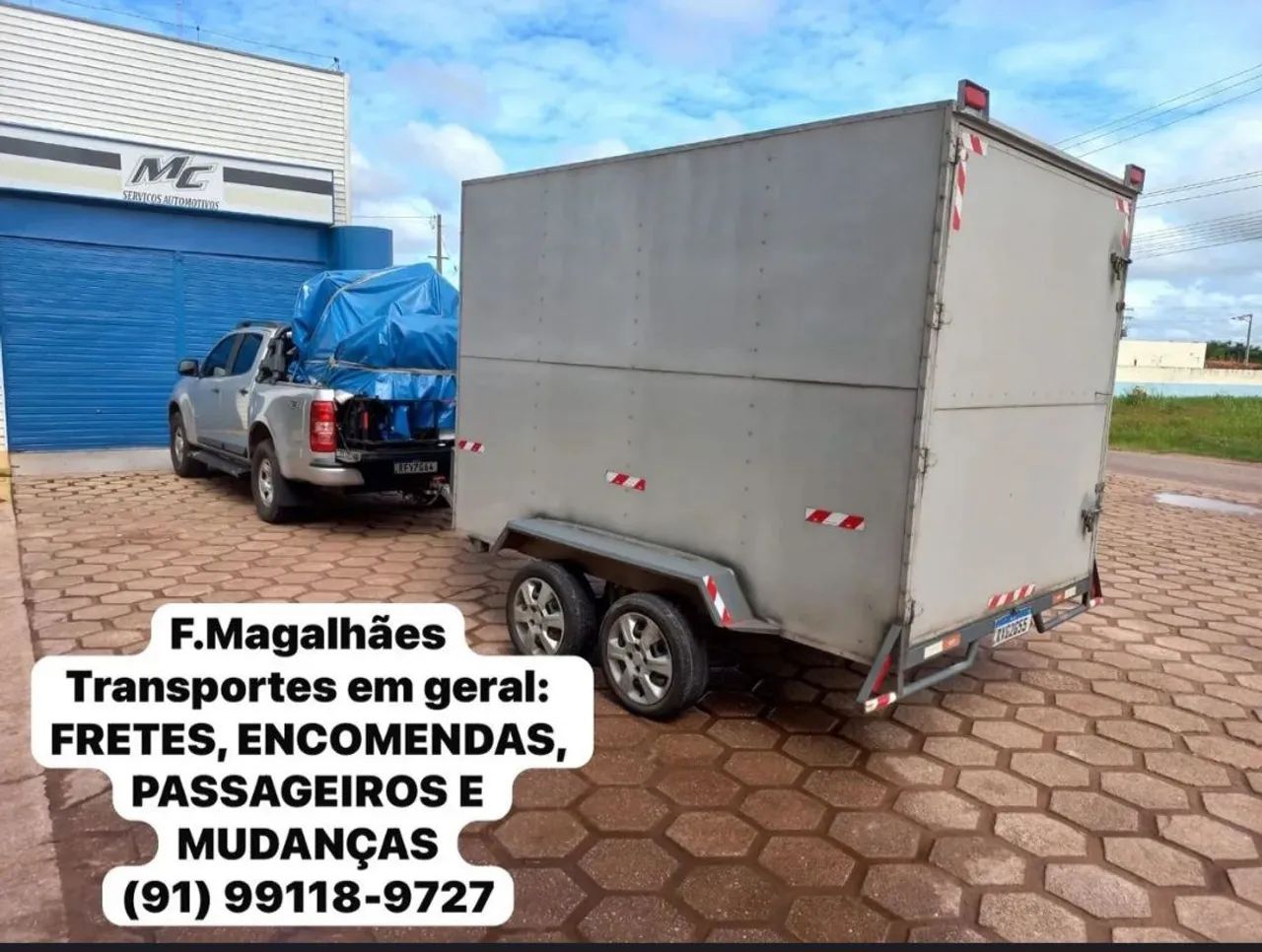 Frete, mudanças, transporte cargas e pessoas. Camionete, reboque com baú e caminhão