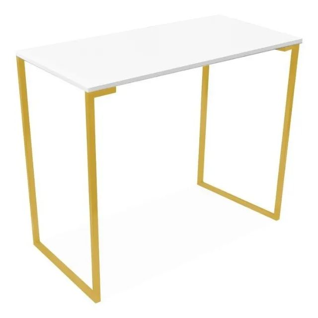 Mesa Escritório Office Estilo Industrial  Dourado Branco - Foto 3