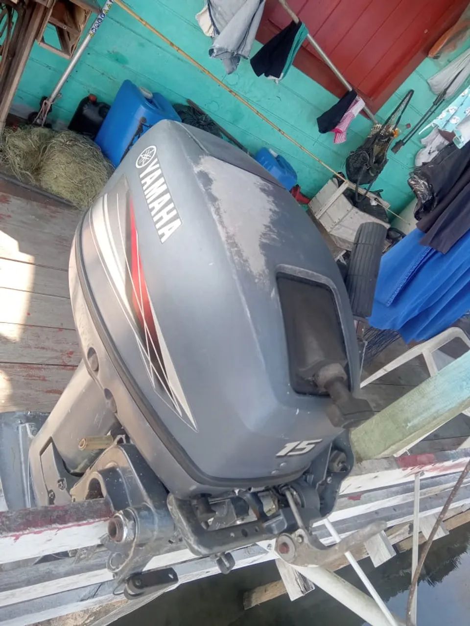 Canoa de alumínio e motor yamaha 15 - Foto 3