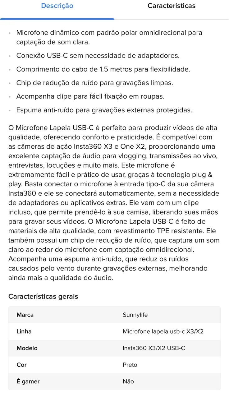Microfone Lapela Usb-c Para Insta360 X3 e X2 - Foto 3