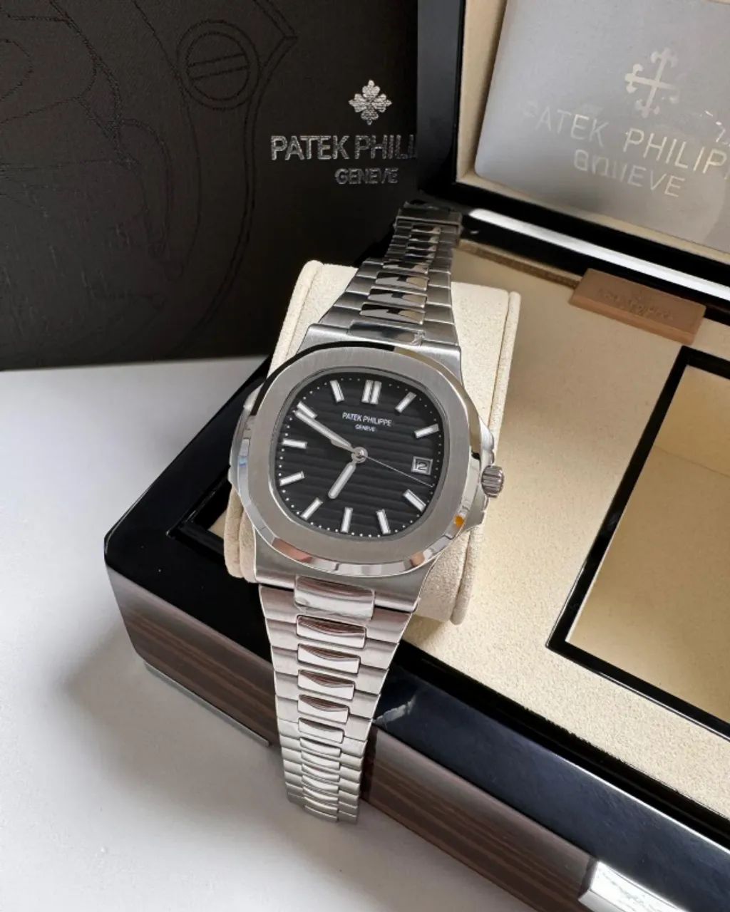 Relógio Masculino Luxo PRETO - Automático, Safira e Inox