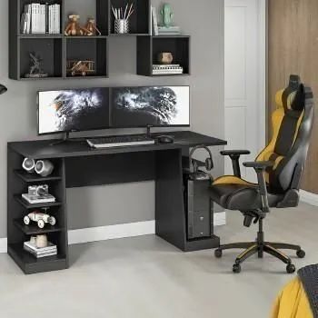 Escrivaninha Gamer Completa com Prateleiras e Suporte