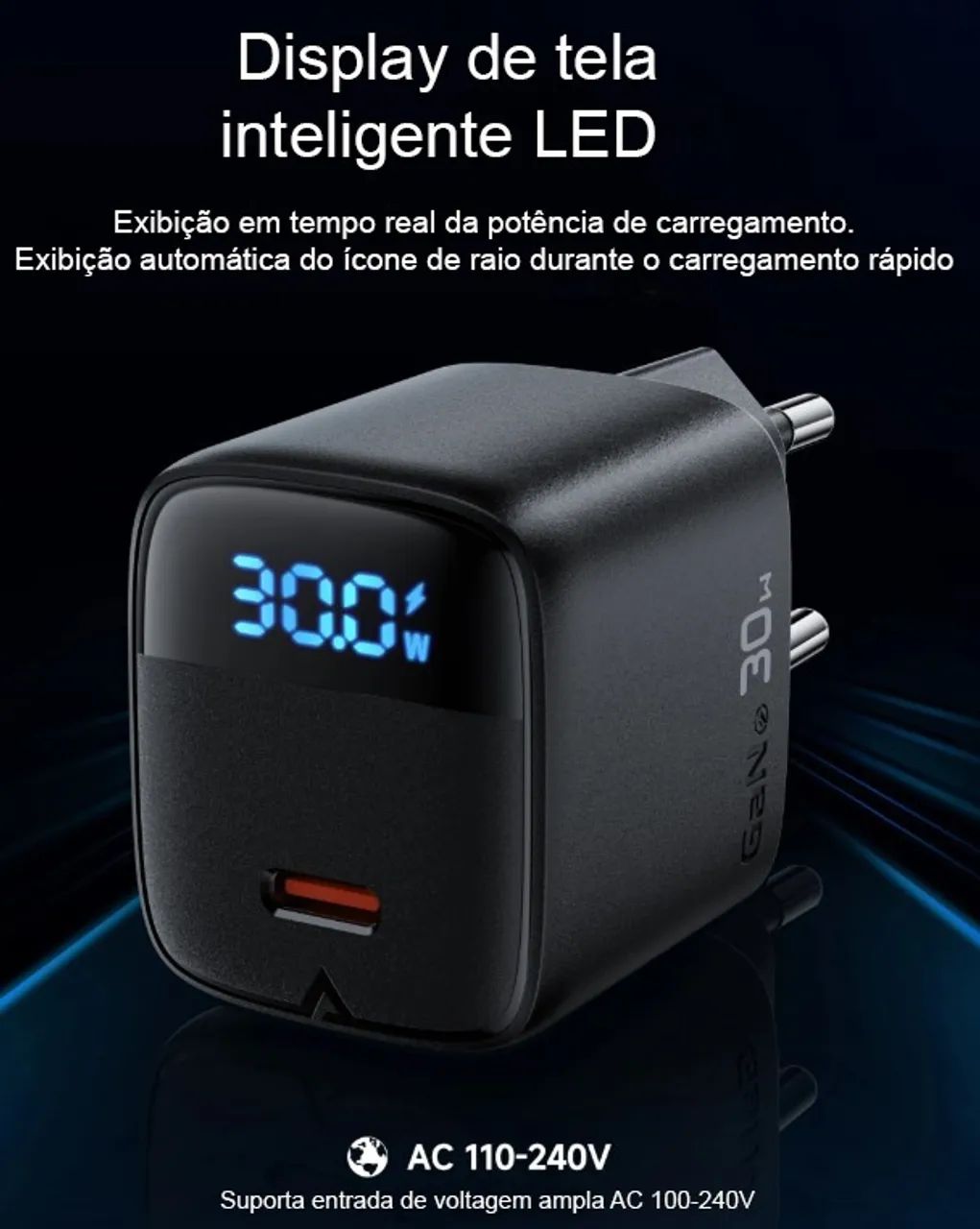 Carregador ACEFAST A115 PD30W GaN USB-C com display digital - Foto 2