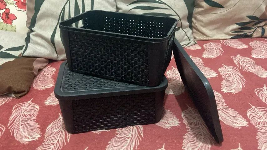 CAIXAS MULTIUSO ORGANIZADORA COM TAMPA  - COR PRETA