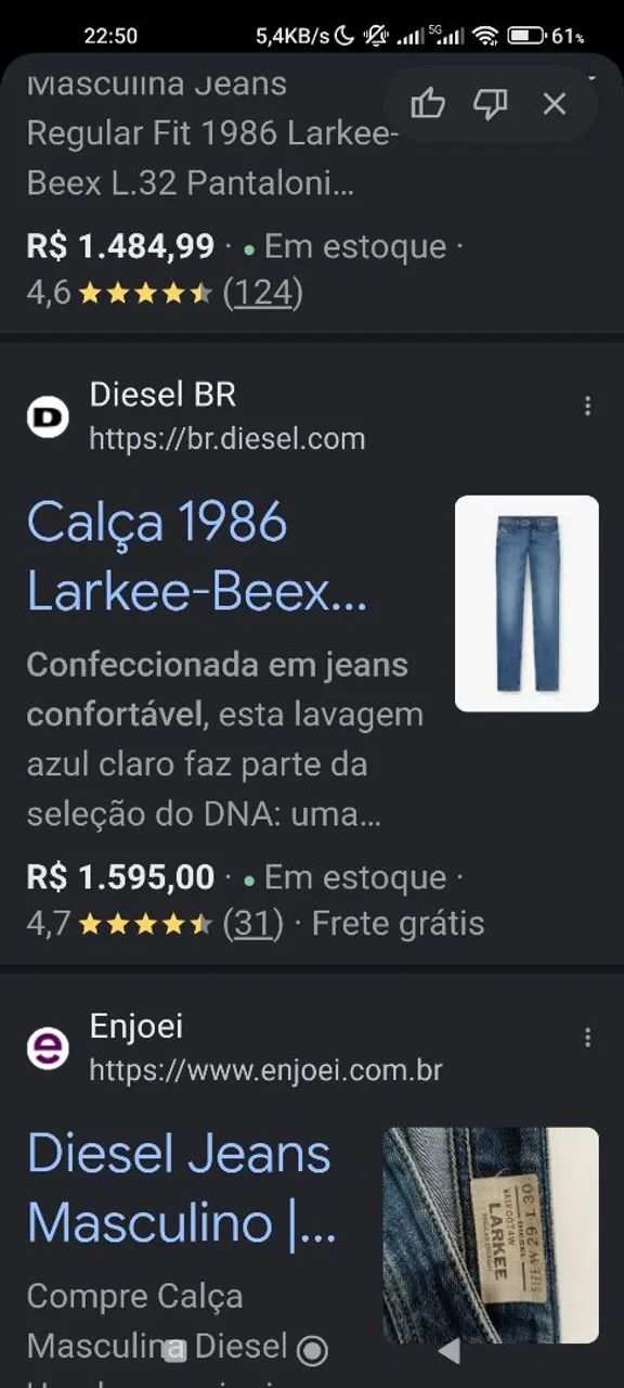 Calça jeans masculina Diesel original Nova nunca usada