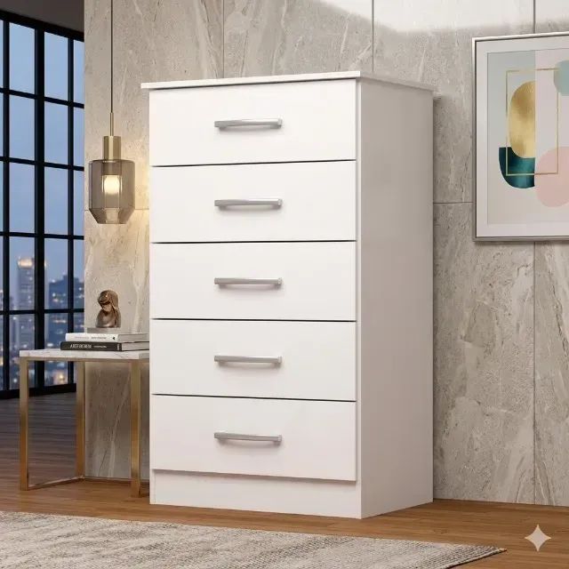 Cômoda Jamile Branca Com 5 Gavetas Nova