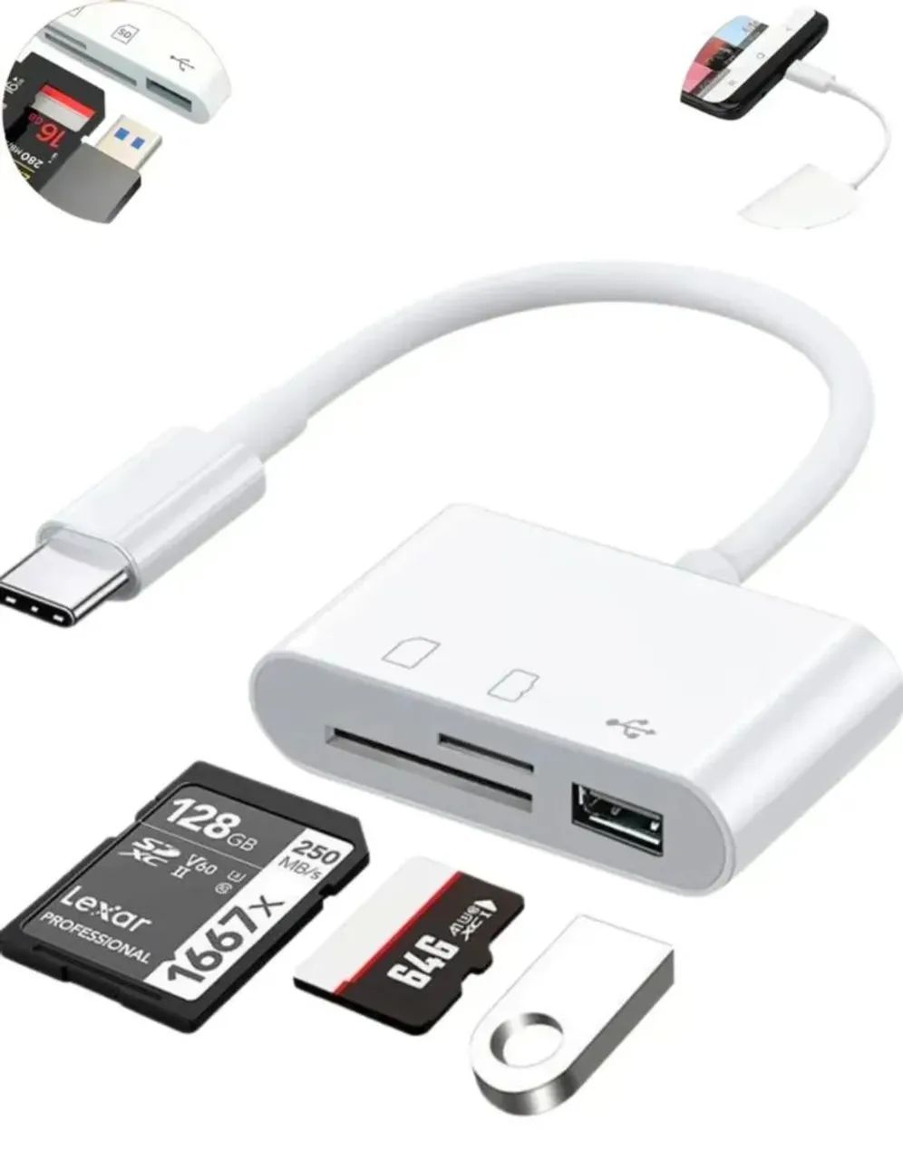 Adaptador USB Tipo C Leitor De Cartão SD Micro SD OTG USB 3.0 - Foto 4