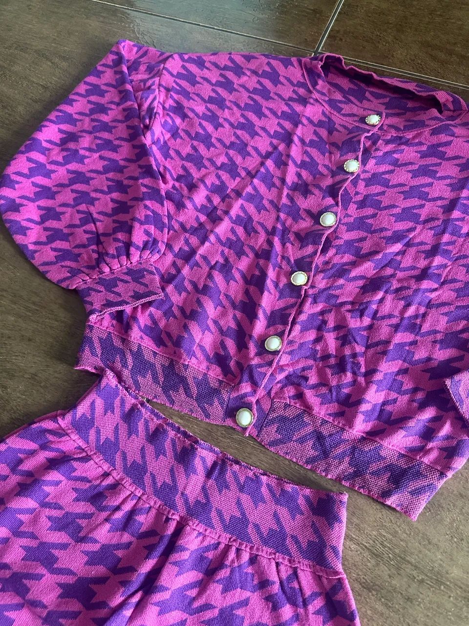 Conjunto Tricô Pied de Poule Rosa e Roxo - Tamanho M - Foto 3