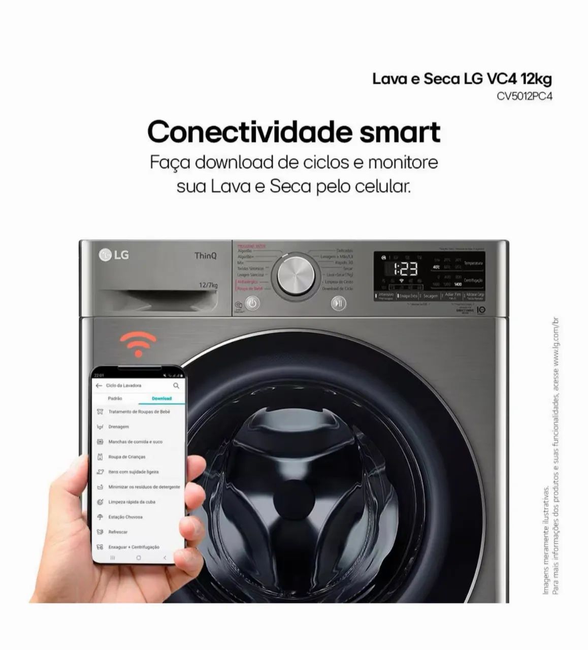 Lava e Seca LG 12Kg/7Kg Smart VC4 com Inteligência Artificial- Inox NOVÍSSIMA 