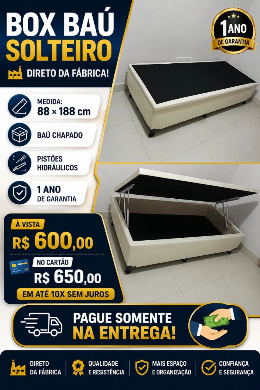 Box baú solteiro 88×188 - Preço de fábrica 
