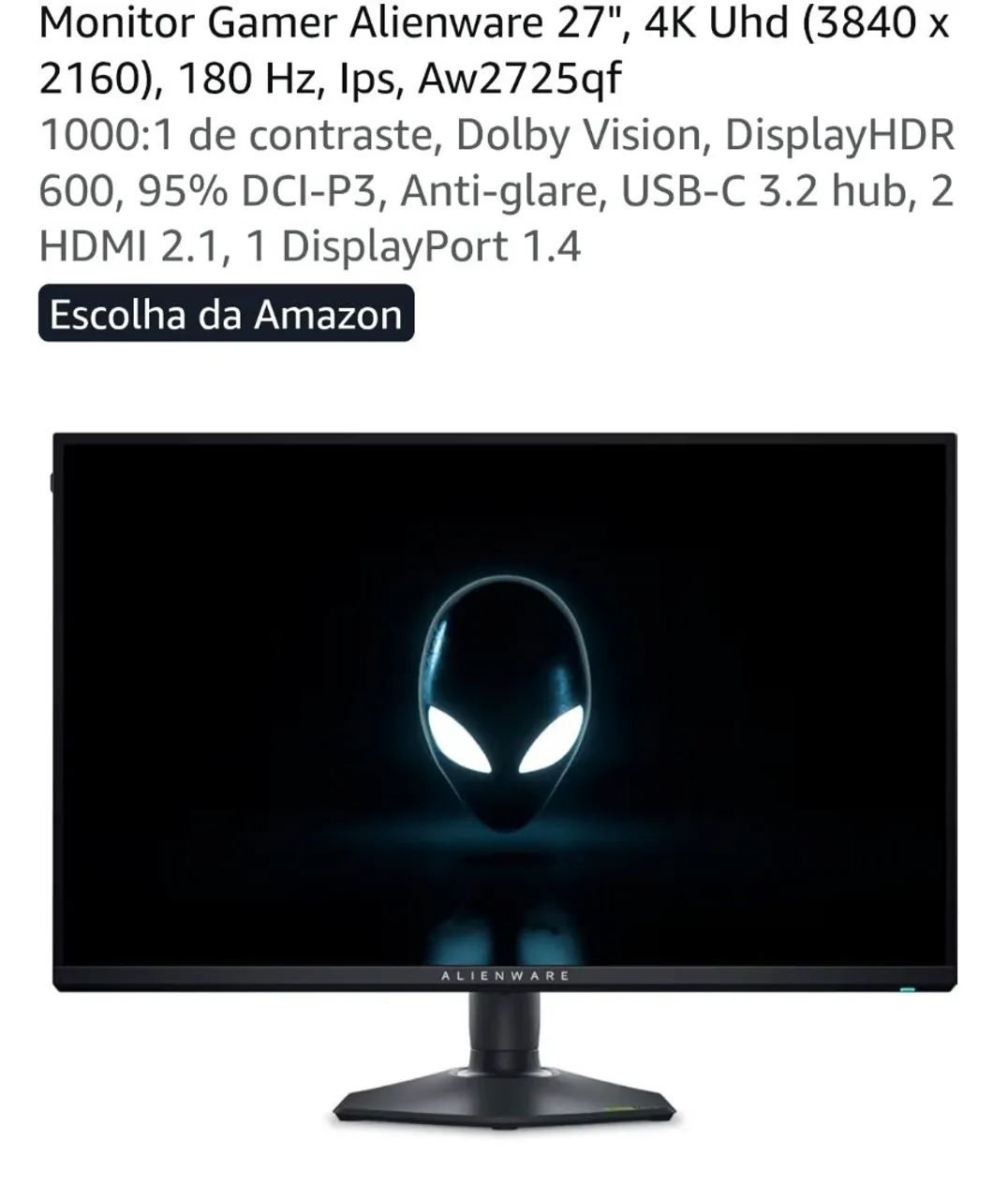 Monitor Gamer 4k Alienware 180 Hz - Foto 2
