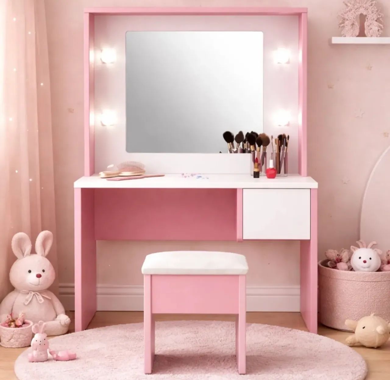 Penteadeira infantil rosa com led - Foto 2