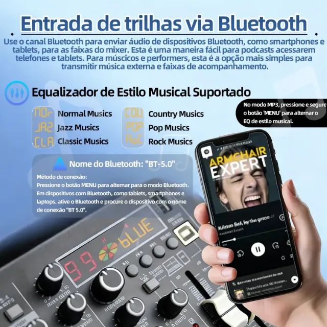 Mesa De Som 6 Canais Bluetooth Usb Mp3 Phantom+48v Cs6 - Foto 4