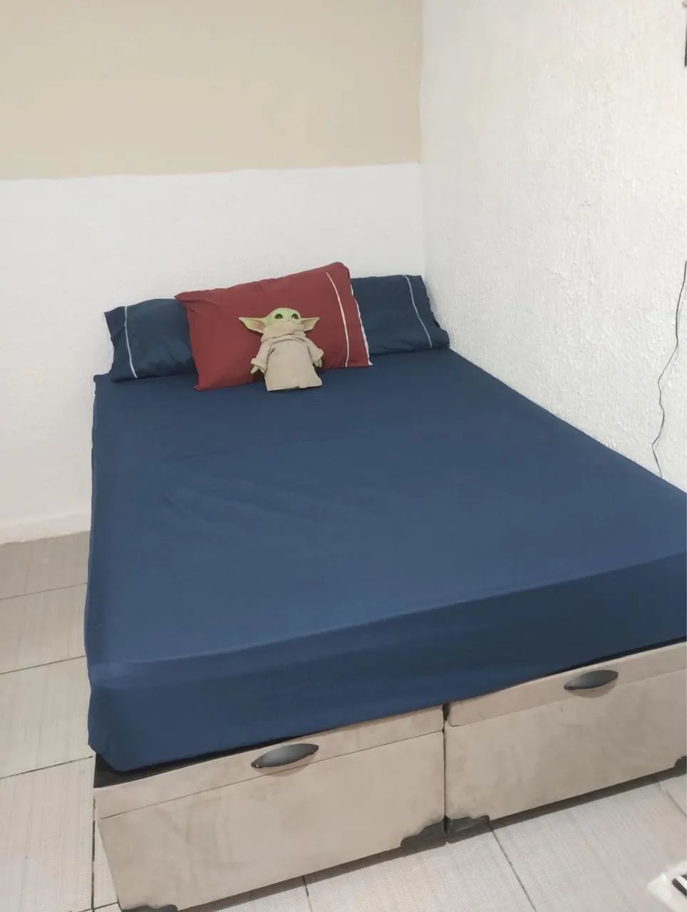 Cama Box Baú Bipartido Casal Bege e Colchão Airtech Springpocket - Foto 4