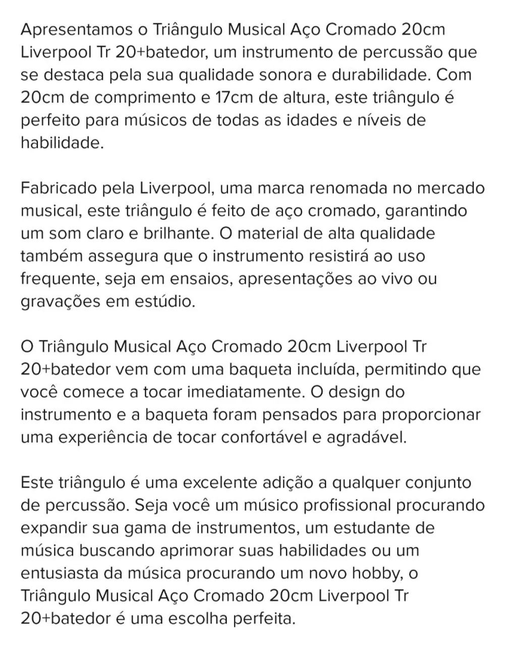 Triângulo Musical em Aço 20cm Liverpool  - Foto 3