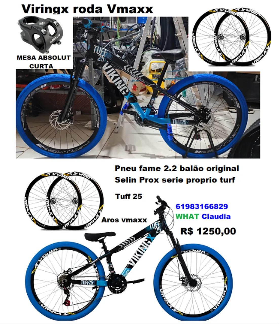 Bicicleta Aro 26 Vikingx preto com azul Tuff X25 Nota Fiscal