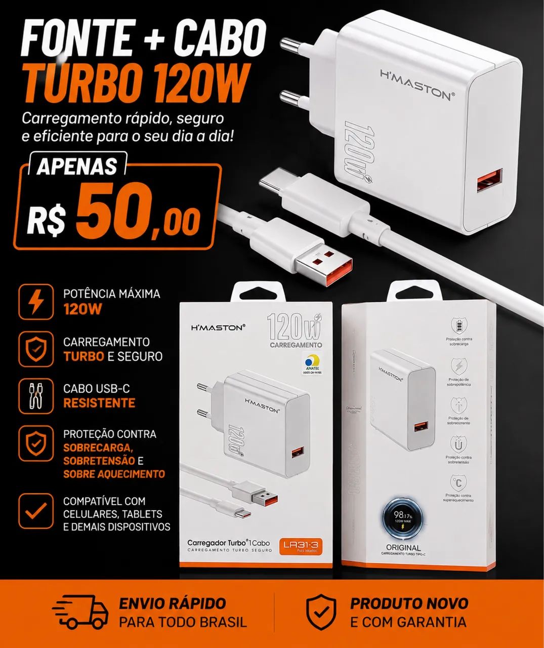FONTE + CABO TURBO 120W