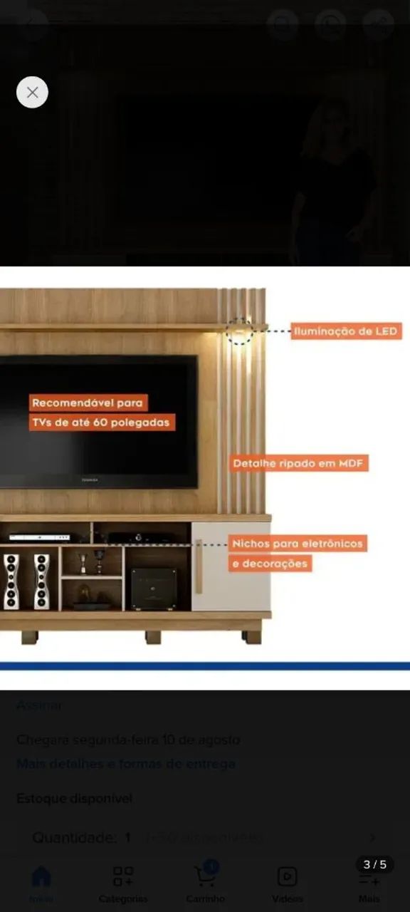 Estante Home Tv Até 60 Polegadas Com Led Plenus  - Foto 4