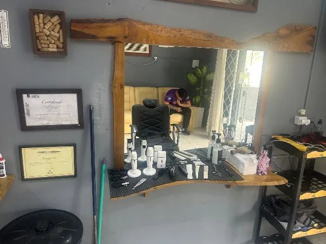 Bancada barbearia rústica 