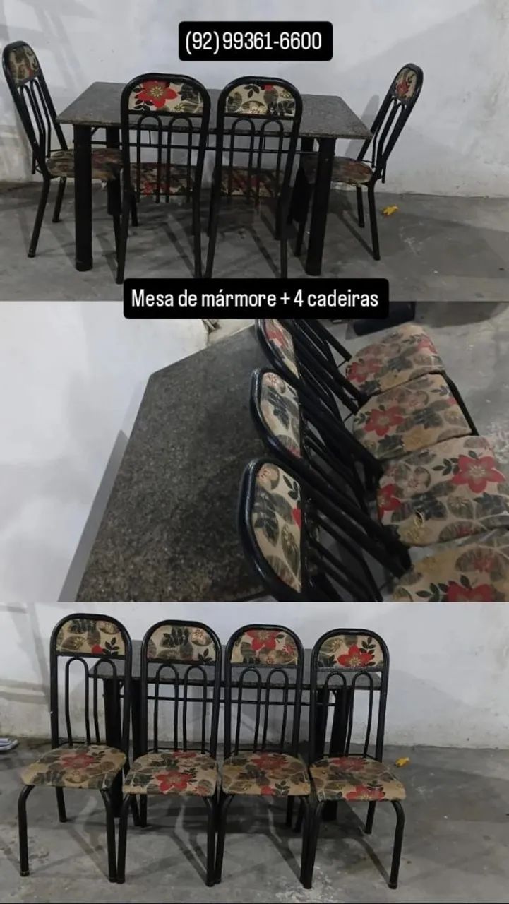 Mesa de mármore + 4 cadeiras 