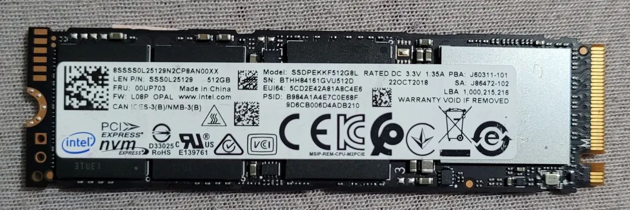 SSD Intel NVMe 512GB M.2 2280 - SSDPEKKF512G8L - Armazenamento