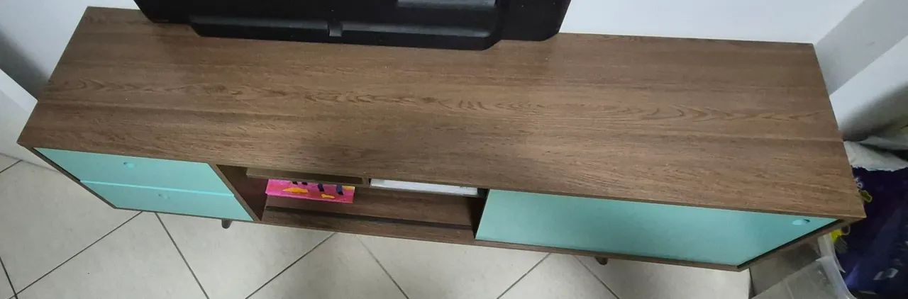 Rack Retrô Weimar Rustick Carvalho e Turquesa 160 cm 