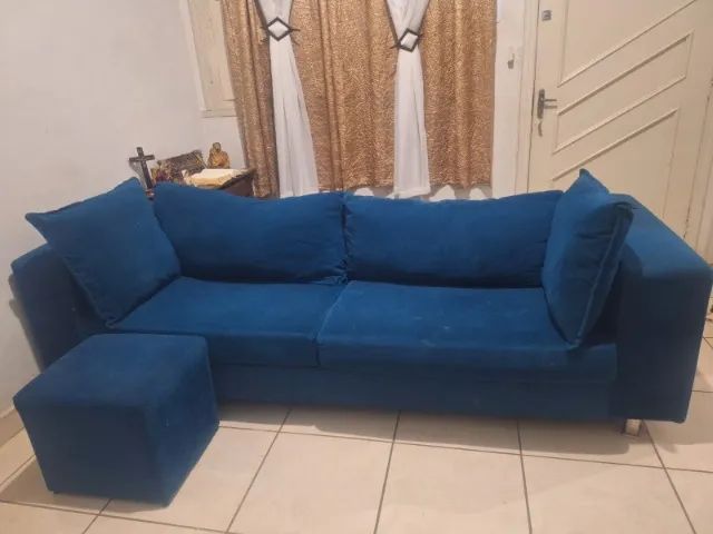Sofá azul Camurça feito sob medida 