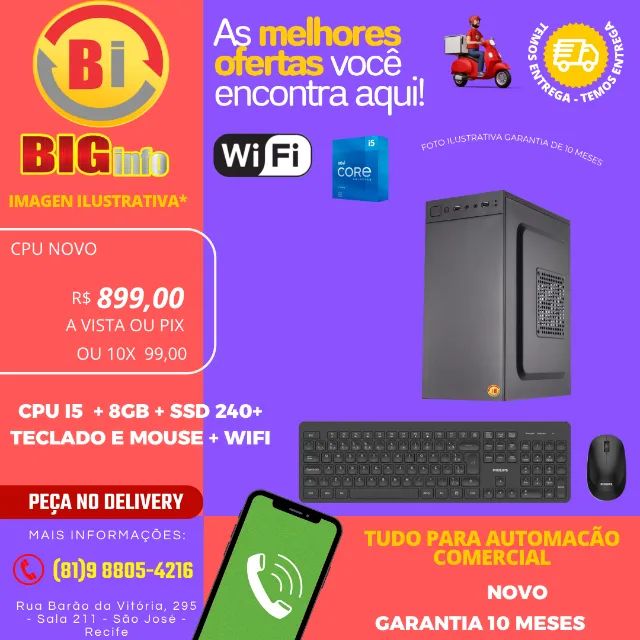 Computador BIG  Intel Core i5 8GB SSD 240GB - NOVO