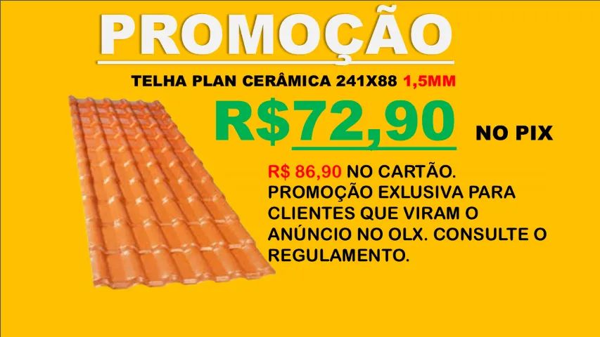 TELHA PVC PLAN 241MMX88MM CERÂMICA, 1,5MM R$ 72,90 DINHEIRO OU PIX