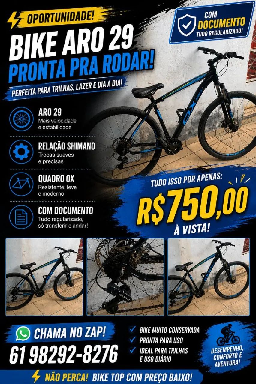 Vendo bicileta aro 29 em perfeito estado, funcionado perfeitamente e com documento.
