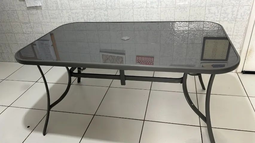 Mesa de vidro tampo vidro - semi nova