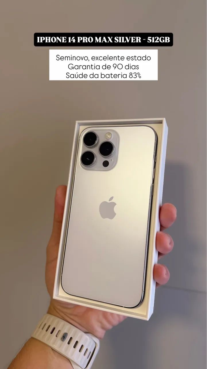 iPhone 14 Pro Max Silver 512GB, Seminovo impecável 83%, com