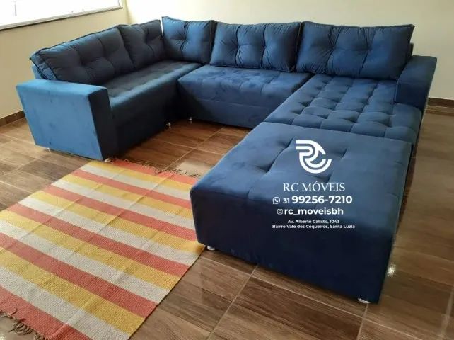 Sofá de canto Grande 3,10m com Chaise e Puff veludo macio D33 Premium | Pronto Para Entreg - Foto 3