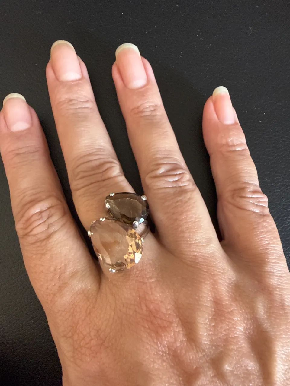Anel prata com cristal fumé