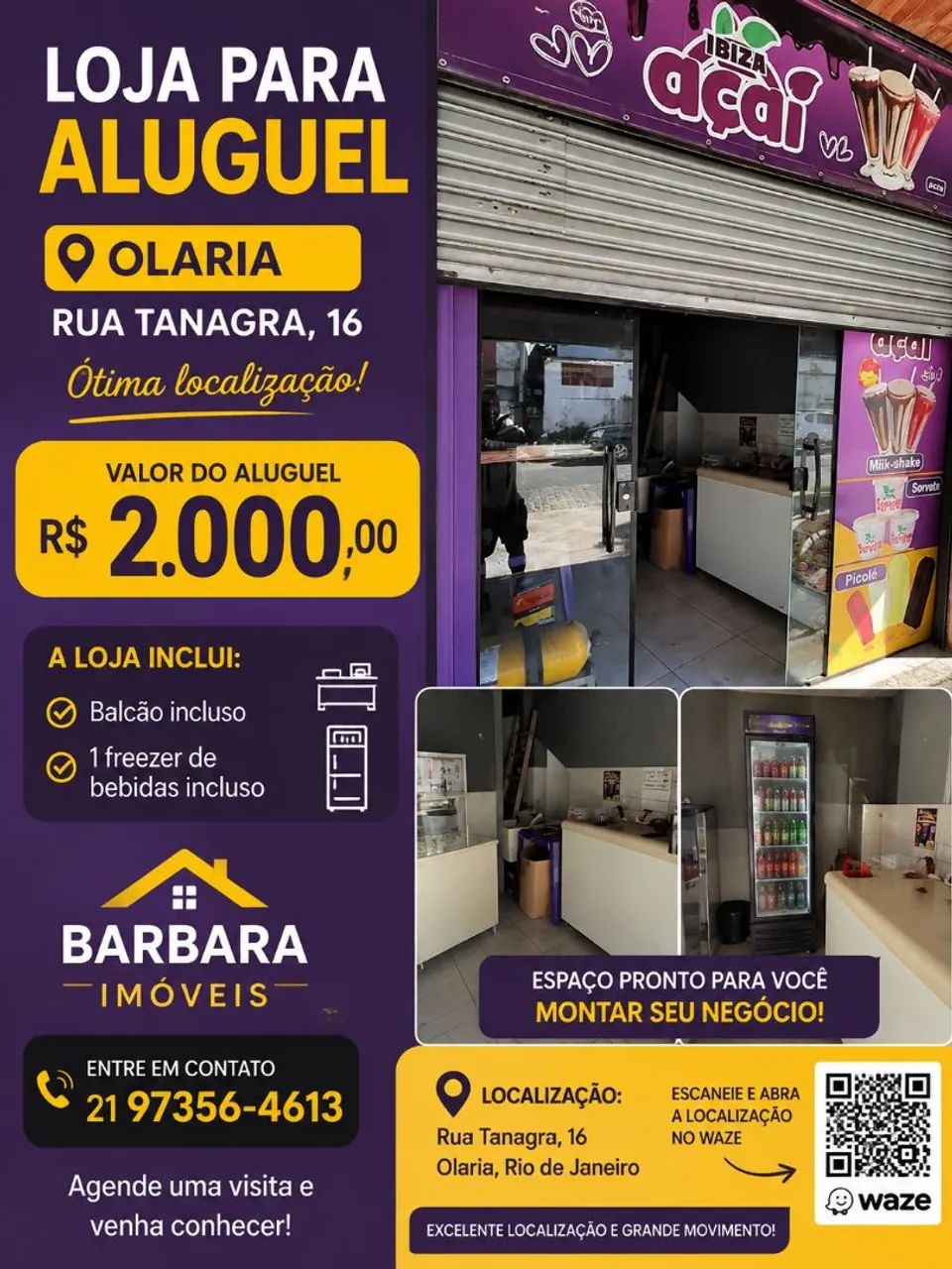 Aluga-se Loja de frente em Olaria 